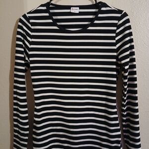 Women's Black and White Striped Long Sleeve Top